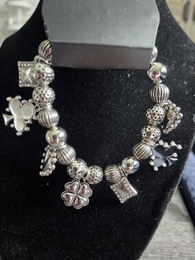 paparazzi Silver-Tone Charm Bracelet with Textured Beads